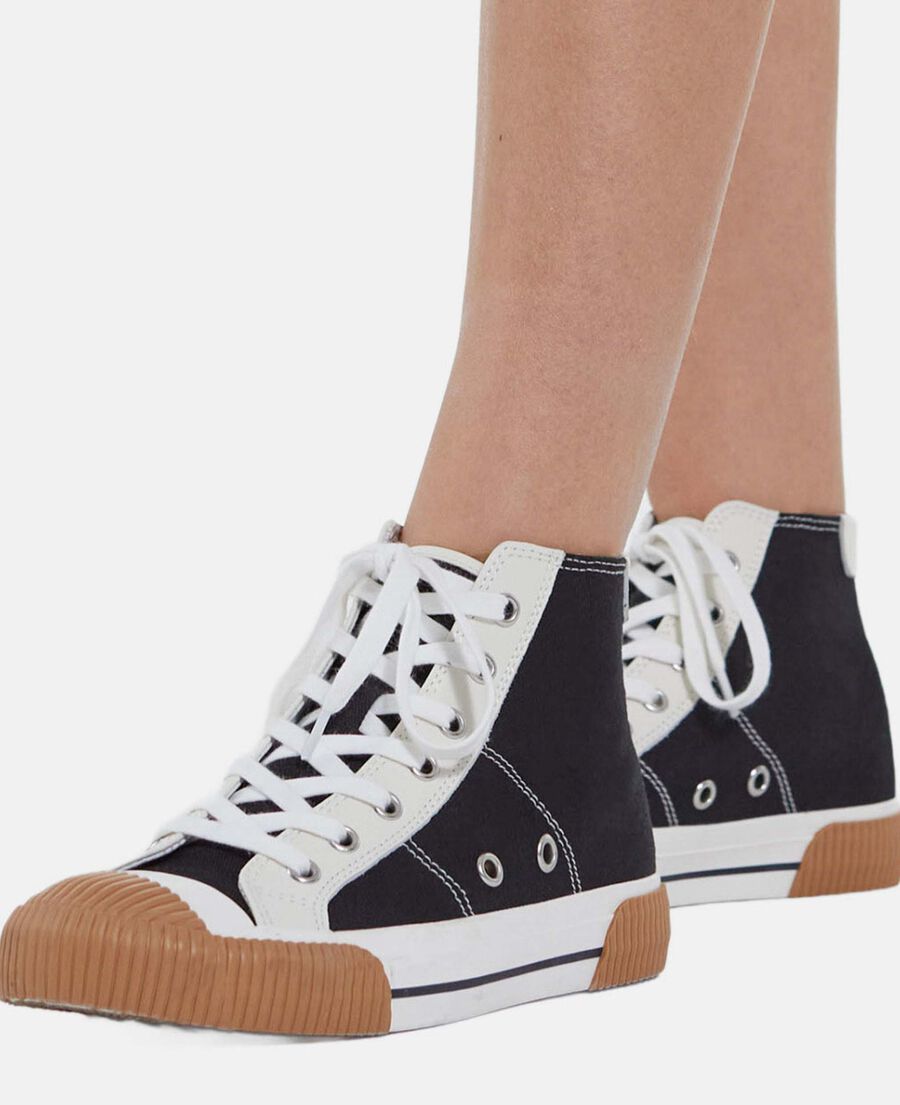 black high-top lace-up canvas sneakers