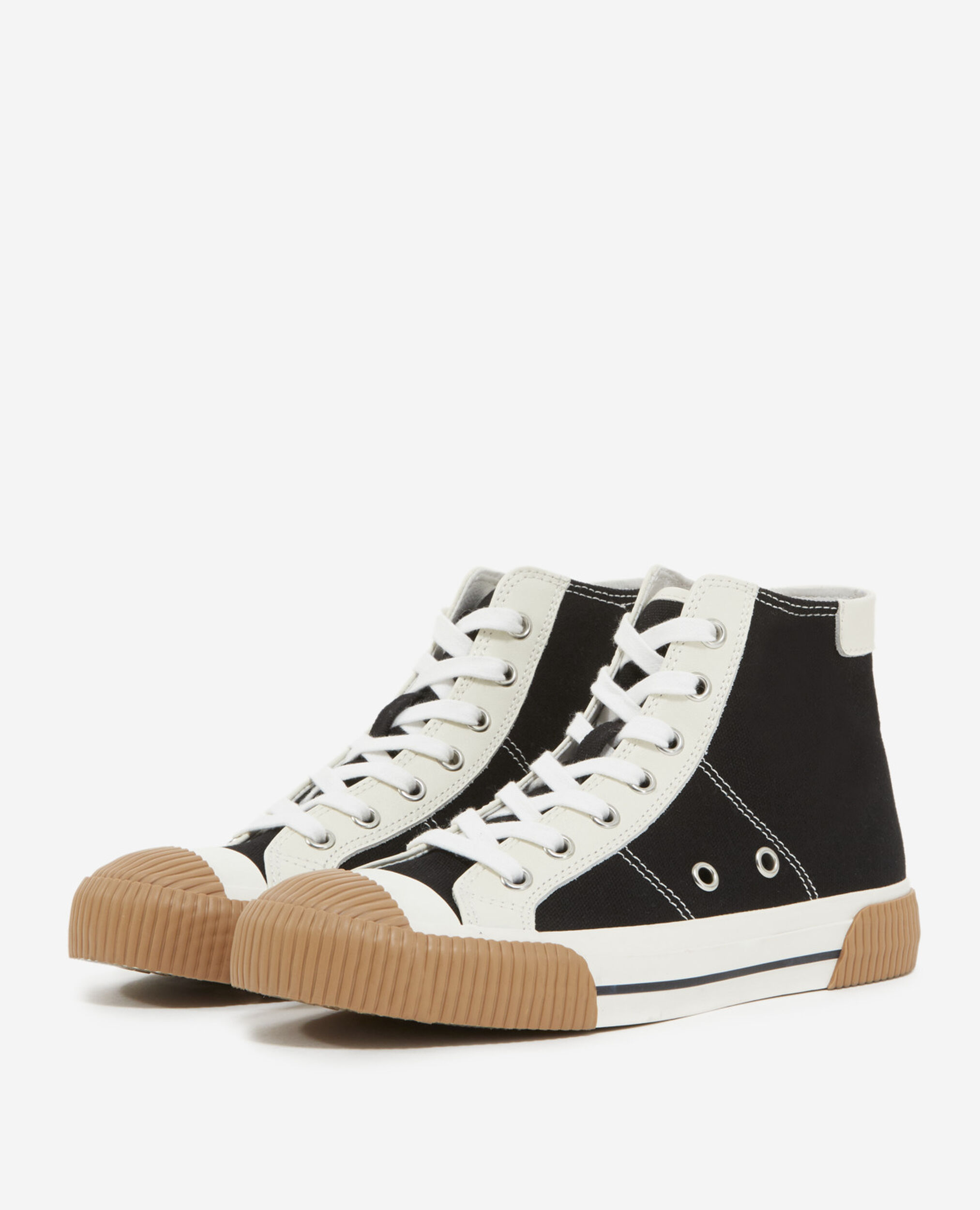 Black high-top lace-up canvas sneakers, BLACK, hi-res image number null