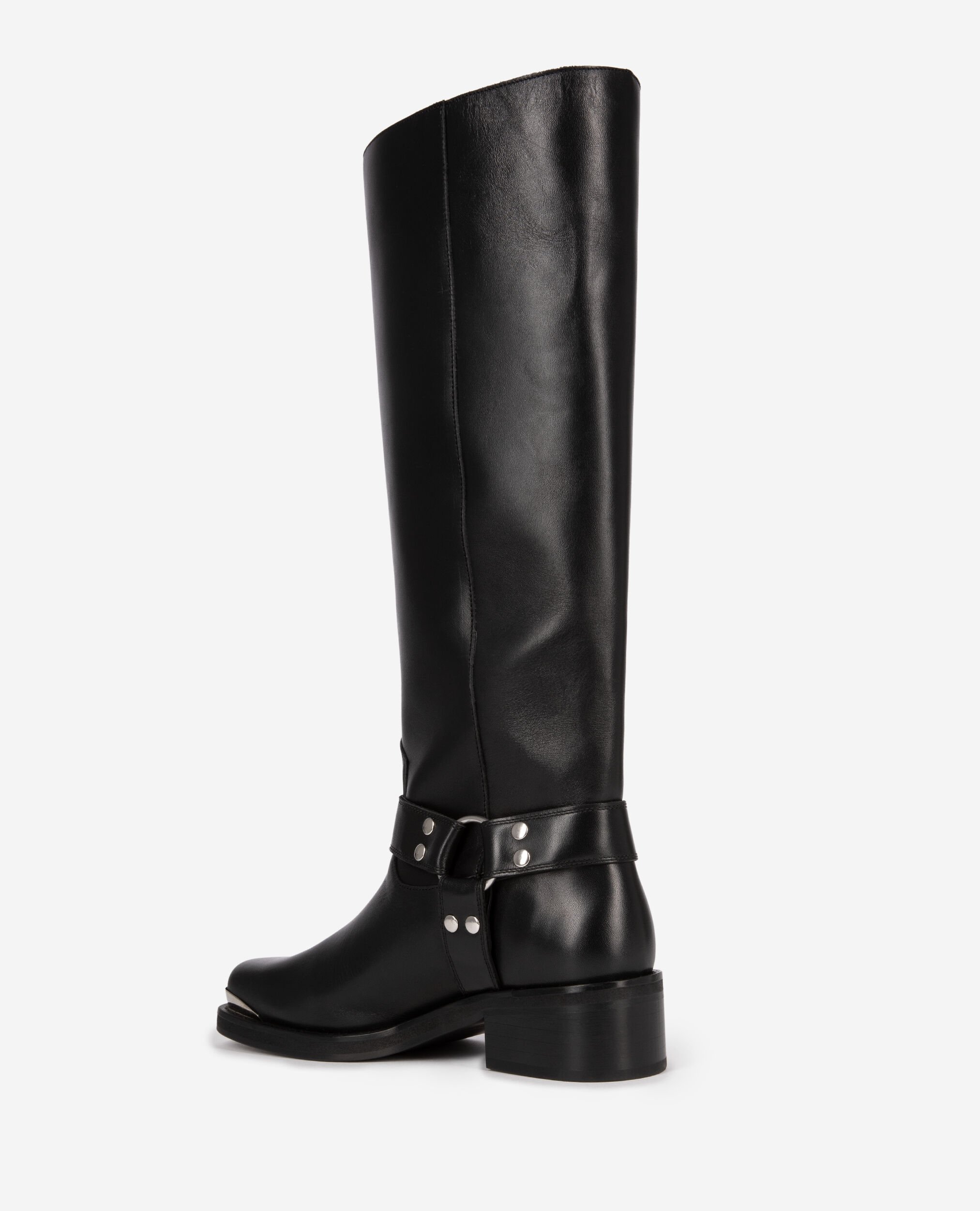 Black leather strap boots, BLACK, hi-res image number null