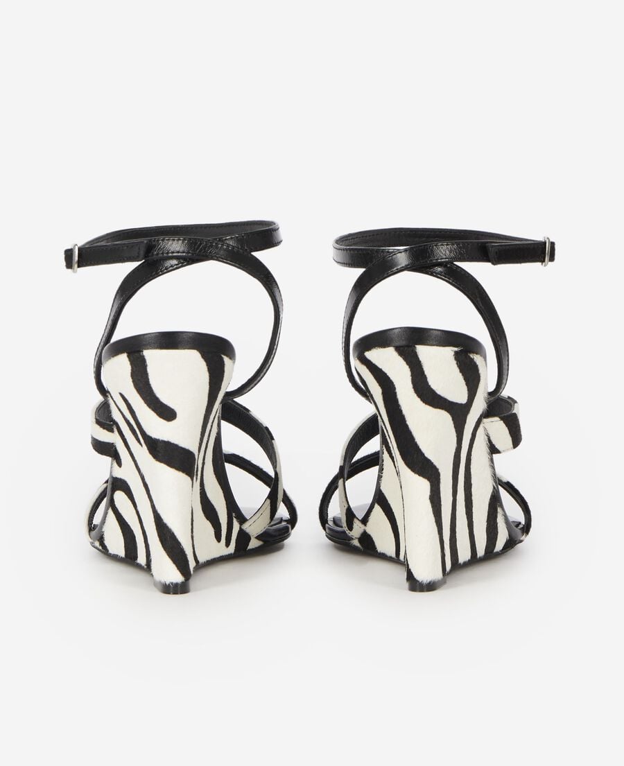 The Kooples F BLACK / WHITE zebra foal-effect wedge-heeled sandals