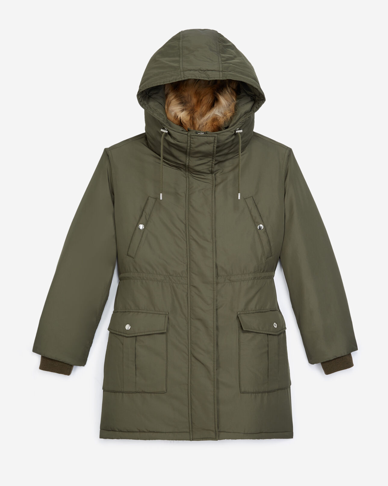 The Kooples WOMEN KAKI hooded parka with faux fur in green