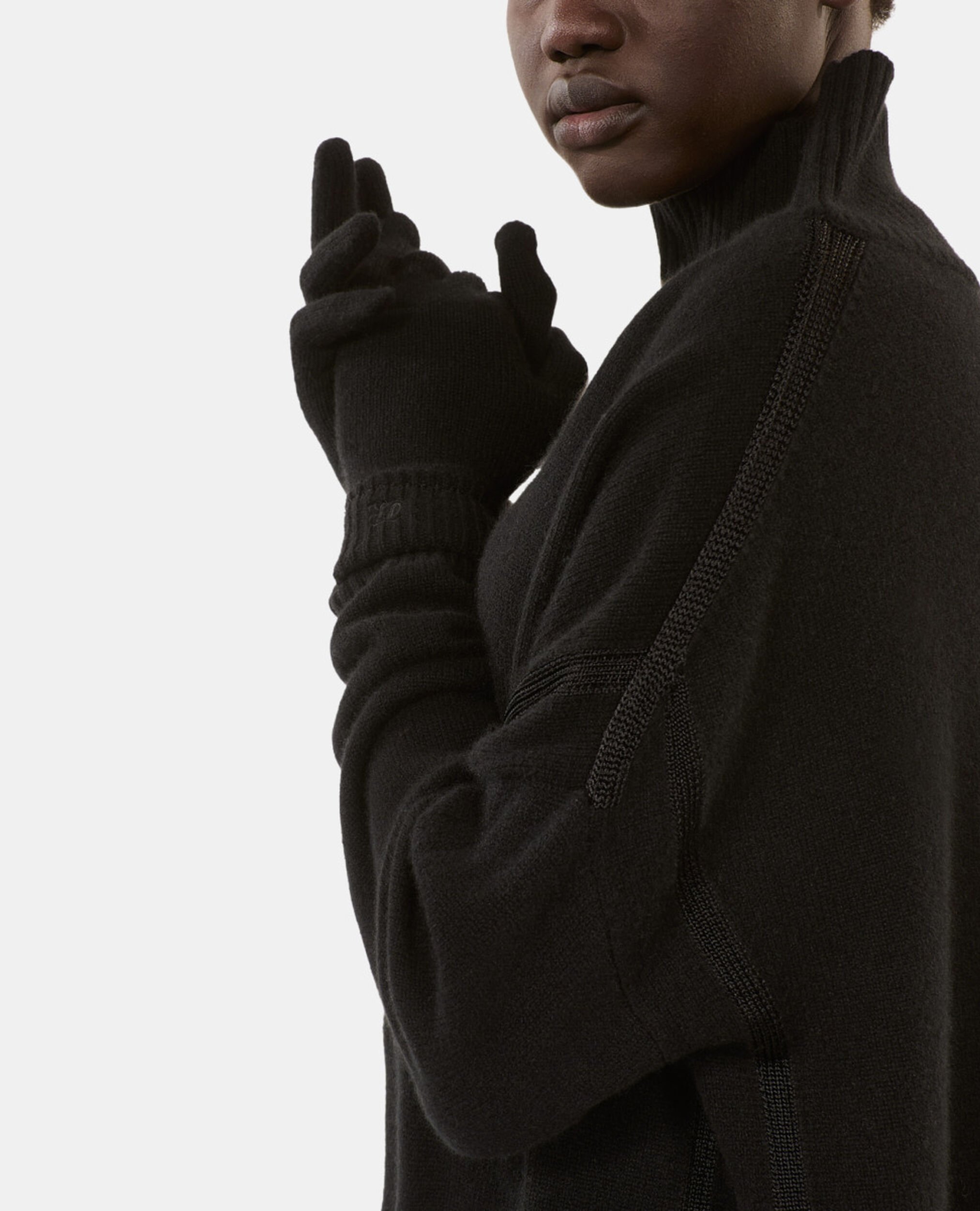 Black cashmere gloves, BLACK, hi-res image number null