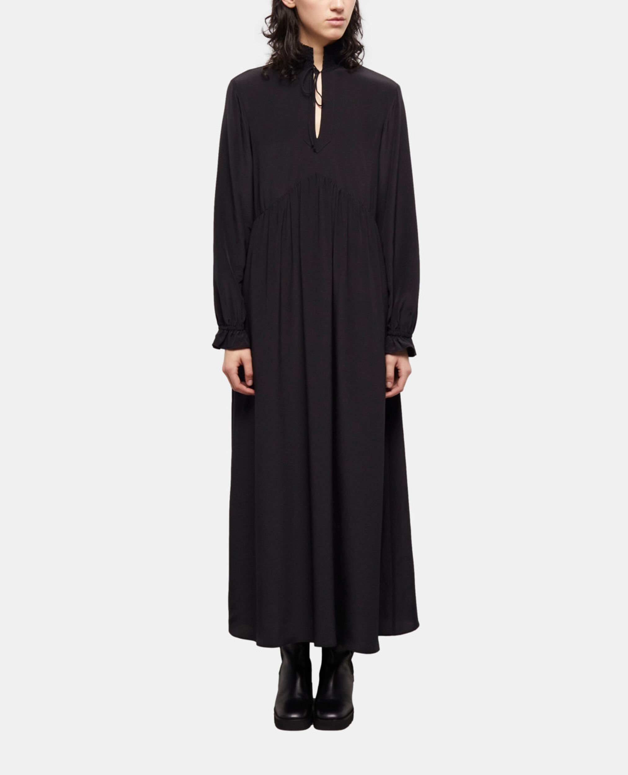 Langes, schwarzes Kleid aus Seide, BLACK, hi-res image number null
