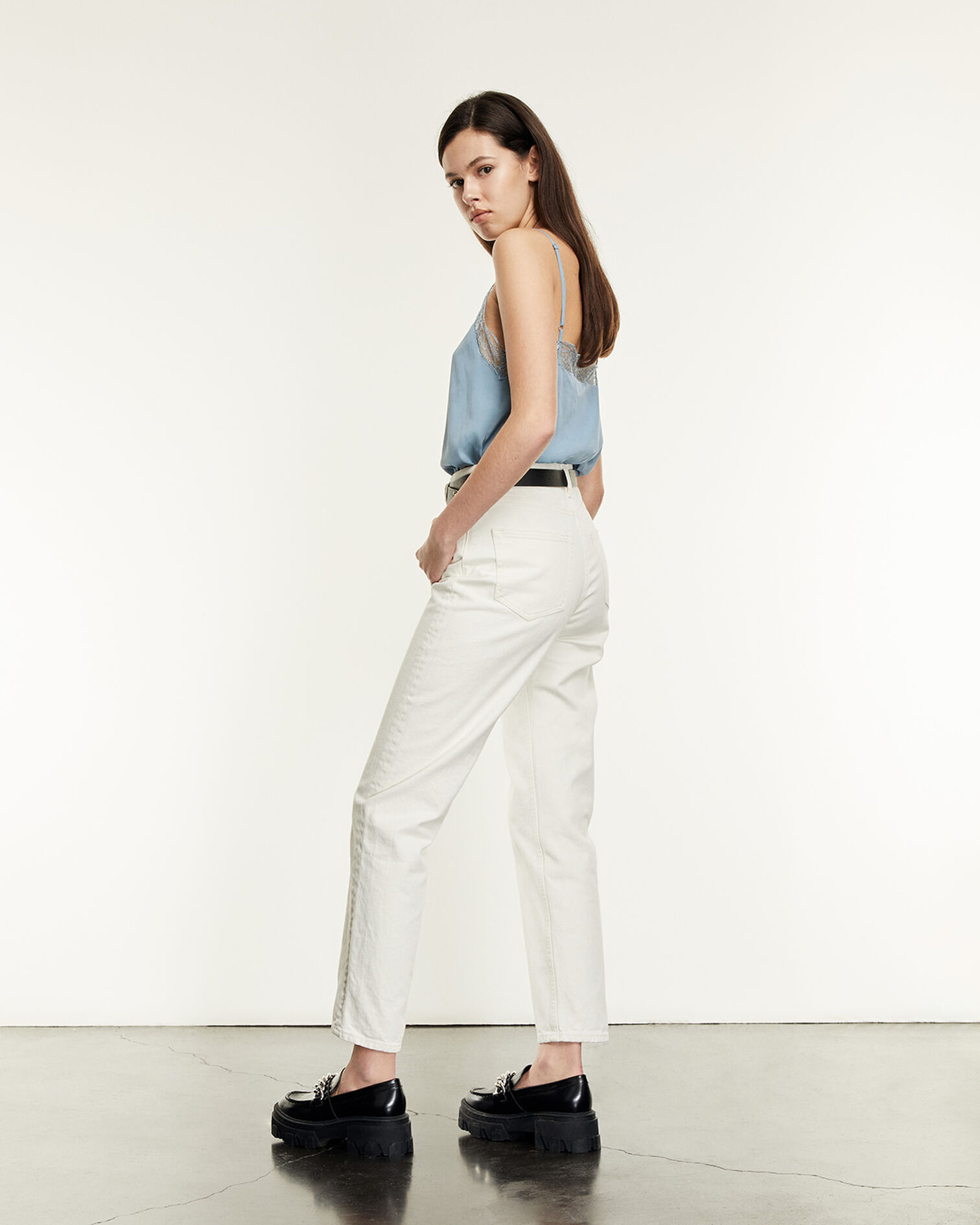 Blue silk camisole with lace detail, BLUE, hi-res image number null