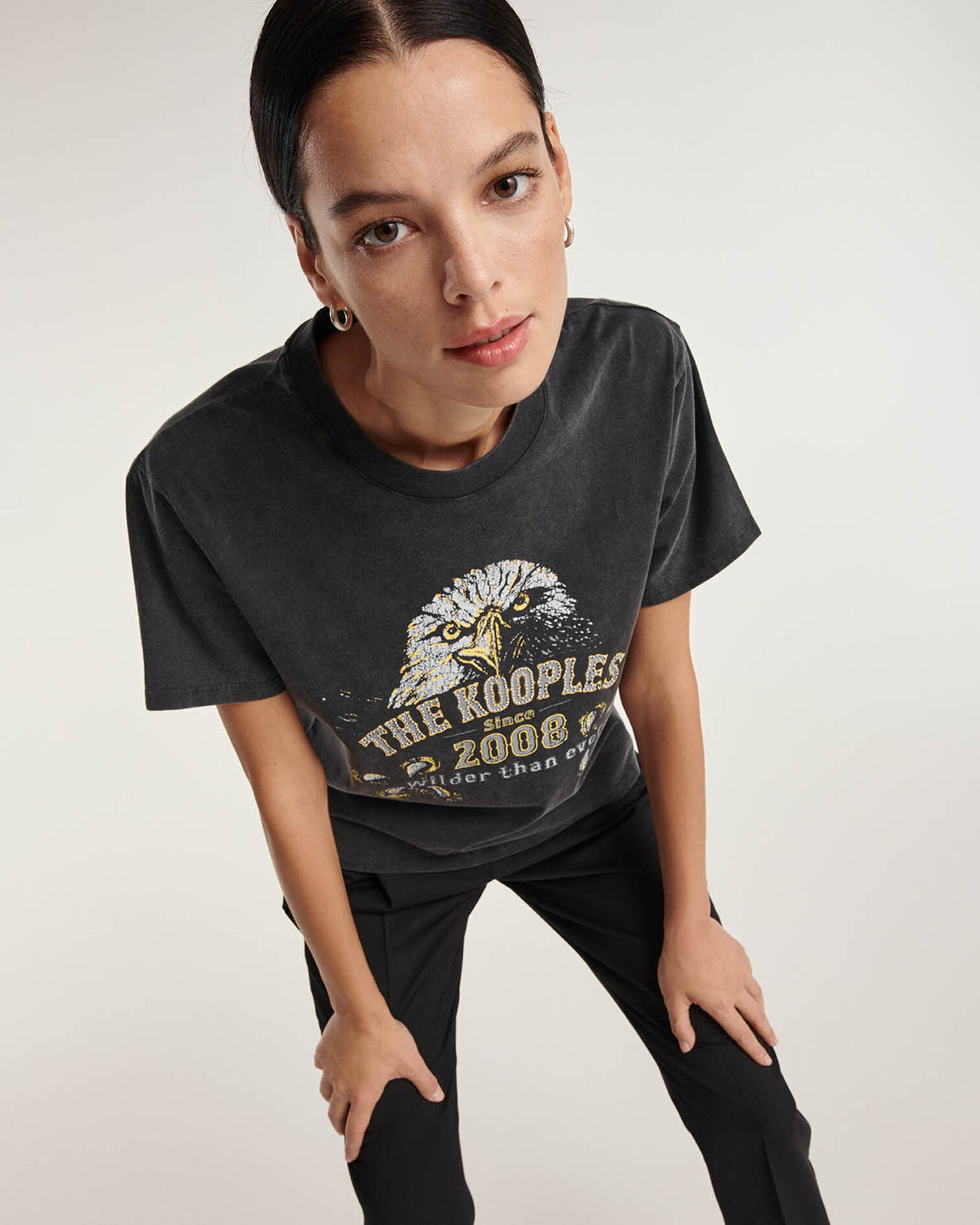 T-shirt noir délavé coton à sérigraphie, BLACK WASHED, hi-res image number null