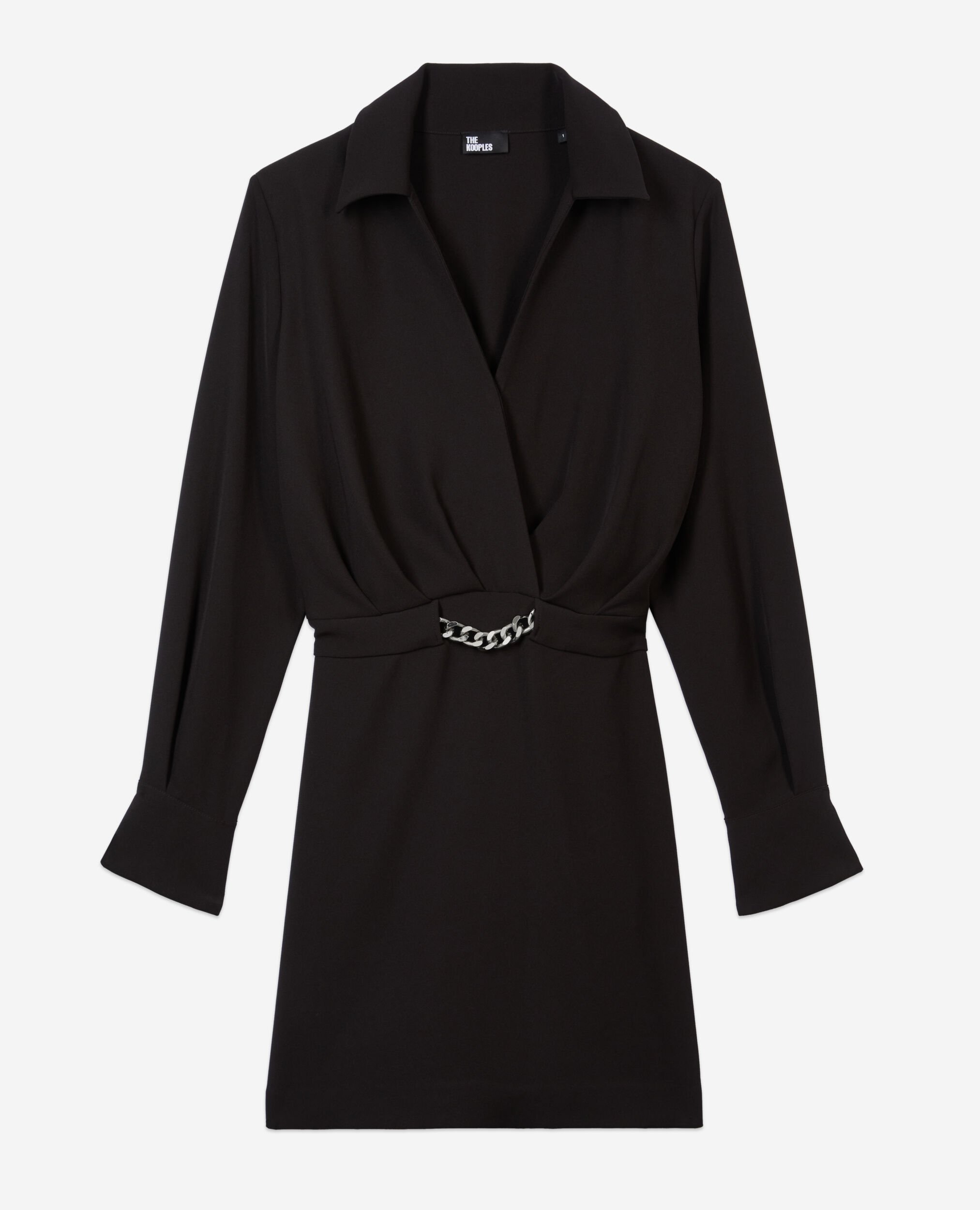 Short black crepe dress with chain, BLACK, hi-res image number null