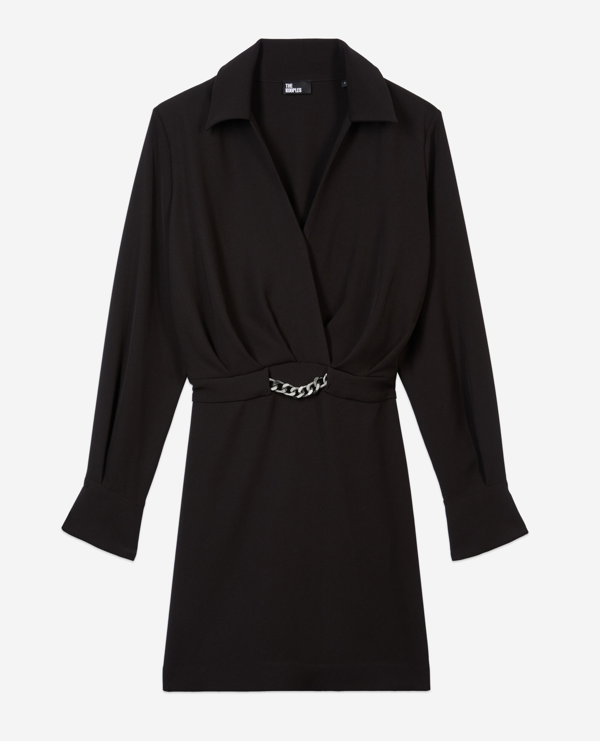 Vestido corto negro crepé cadena, BLACK, hi-res image number null