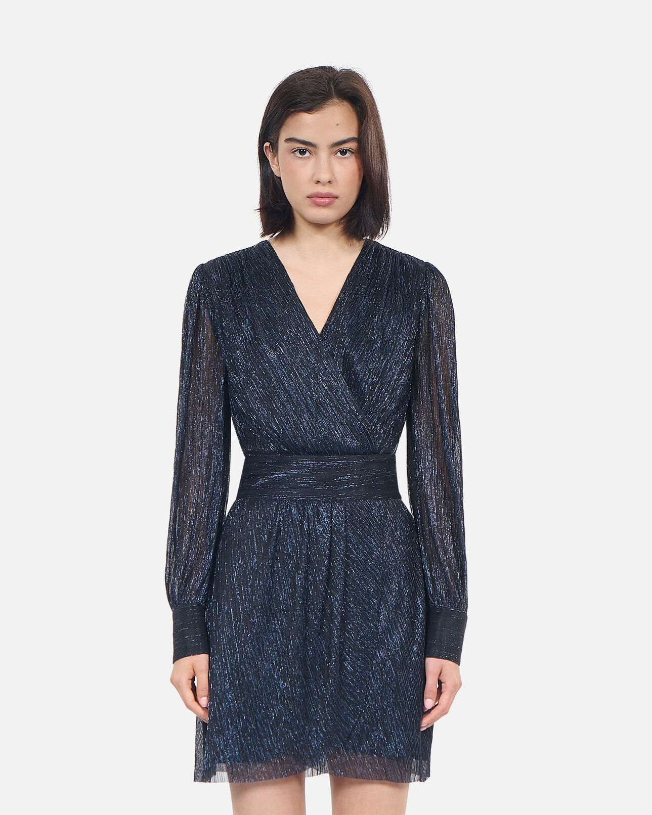 The Kooples WOMEN DARK NAVY navy blue metallic jersey short dress