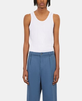 The Kooples MEN MIDDLE NAVY navy blue cotton and linen trousers with pleats