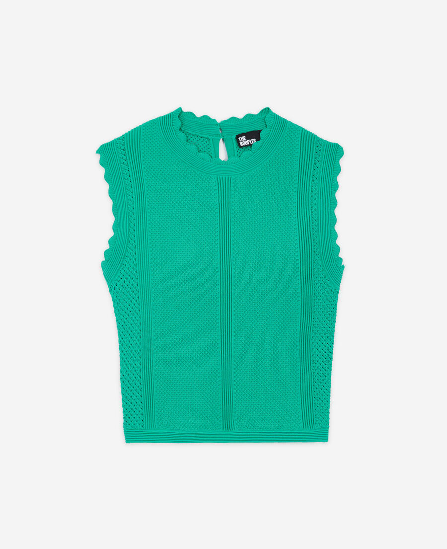 green short openwork knit top