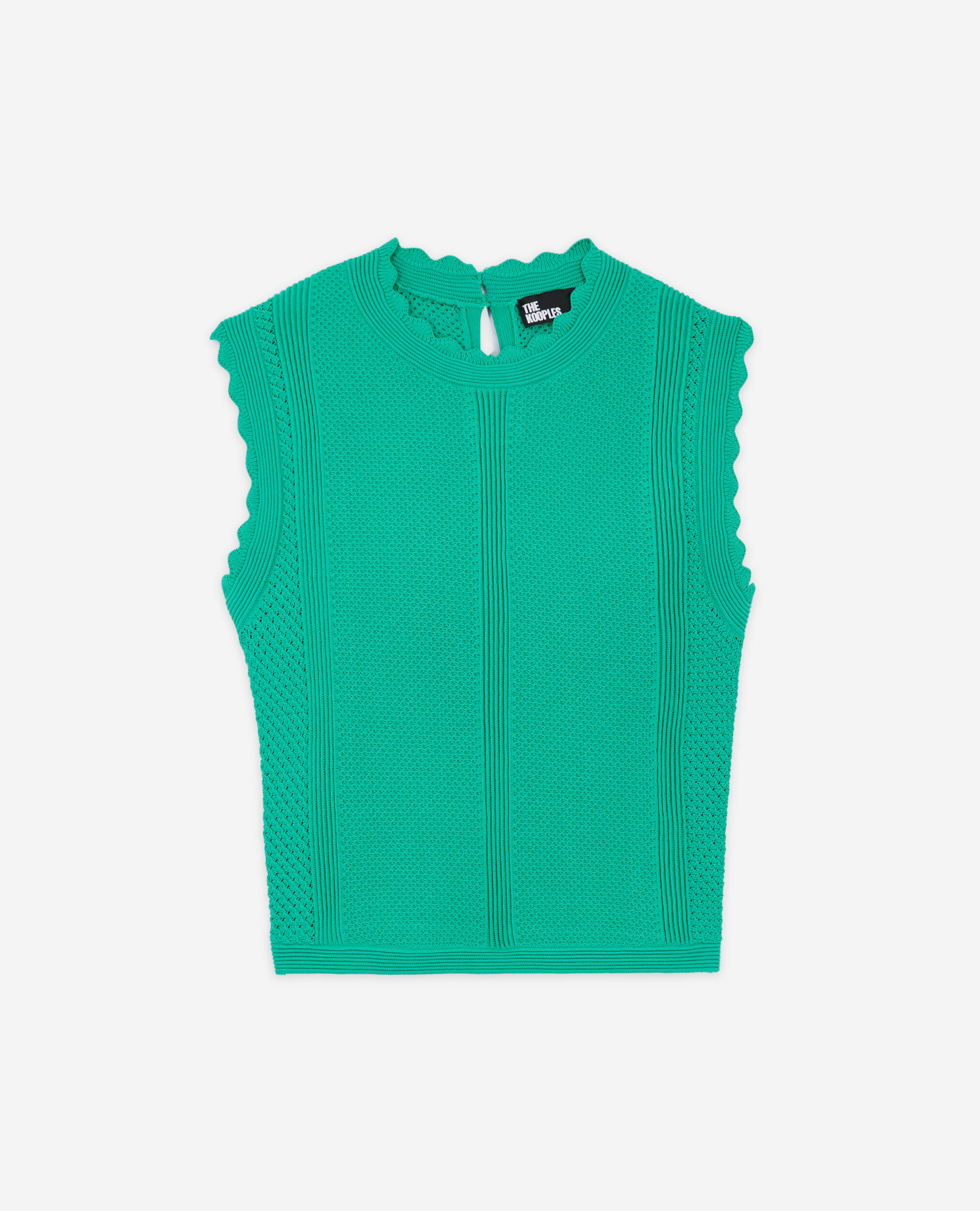 Green short openwork knit top, GREEN, hi-res image number null