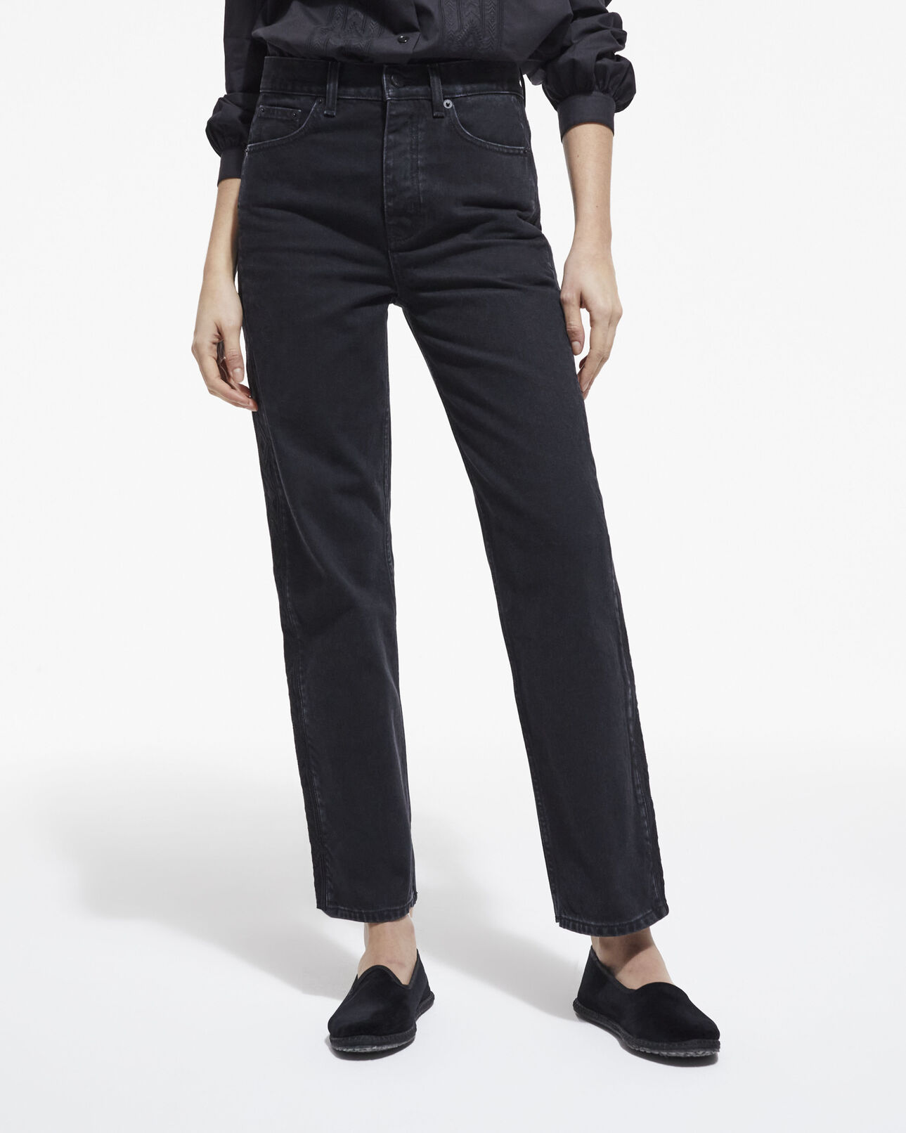 The Kooples F BLACK WASHED straight-cut jeans with black embroidery