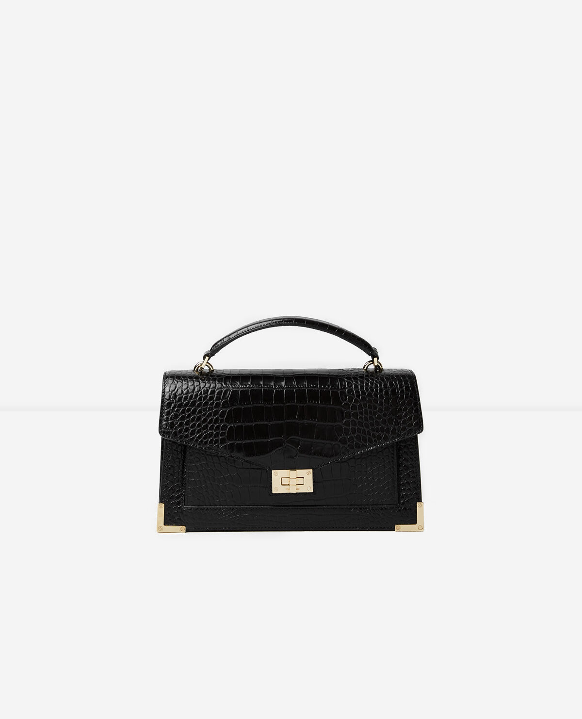 Small Emily bag in black lizard effect leather | The Kooples