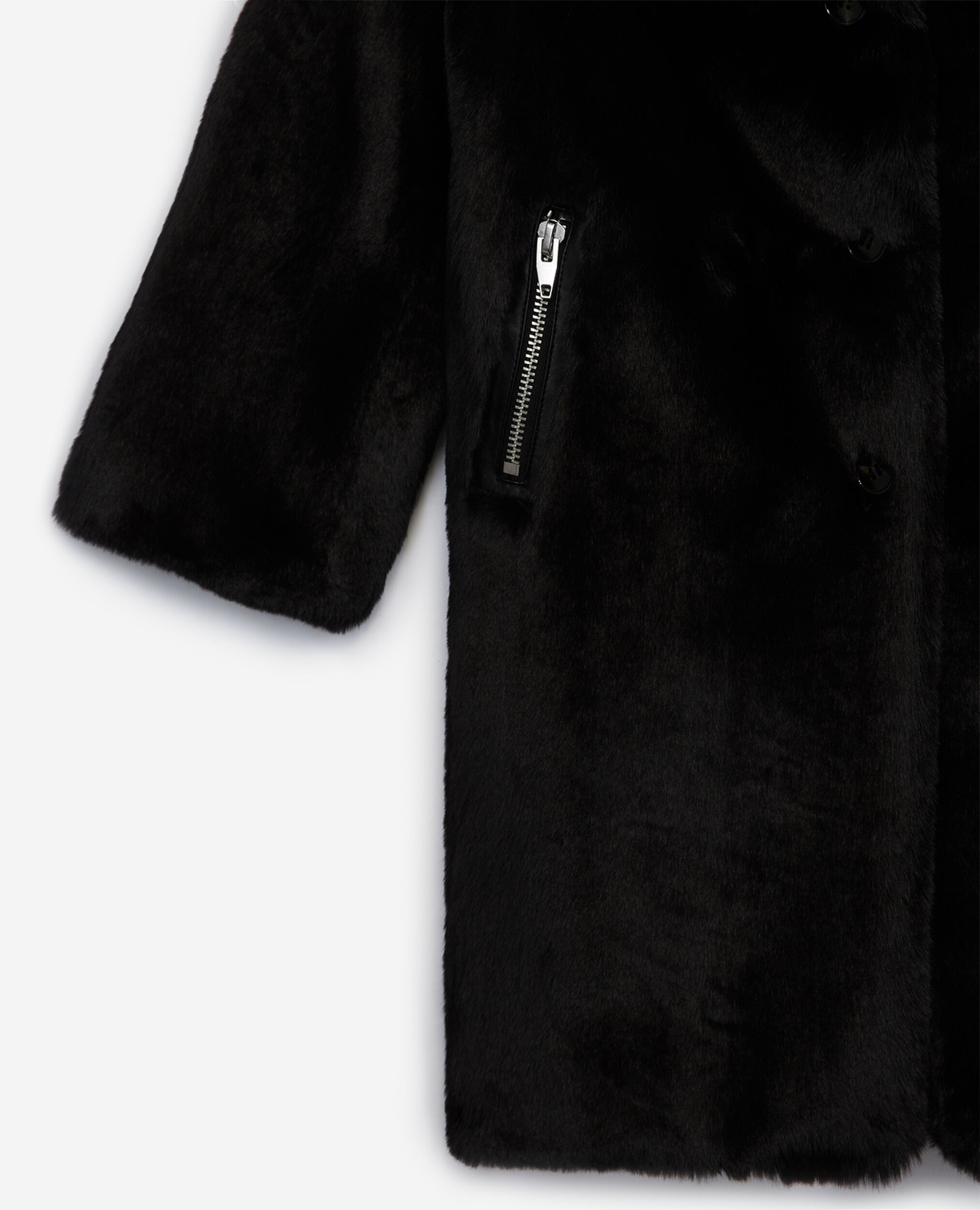 Long black faux fur coat, BLACK, hi-res image number null