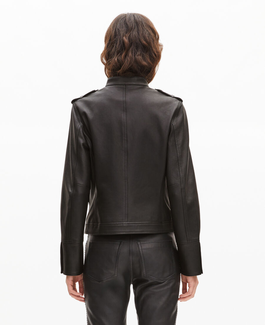 The Kooples F BLACK black officer-style leather jacket