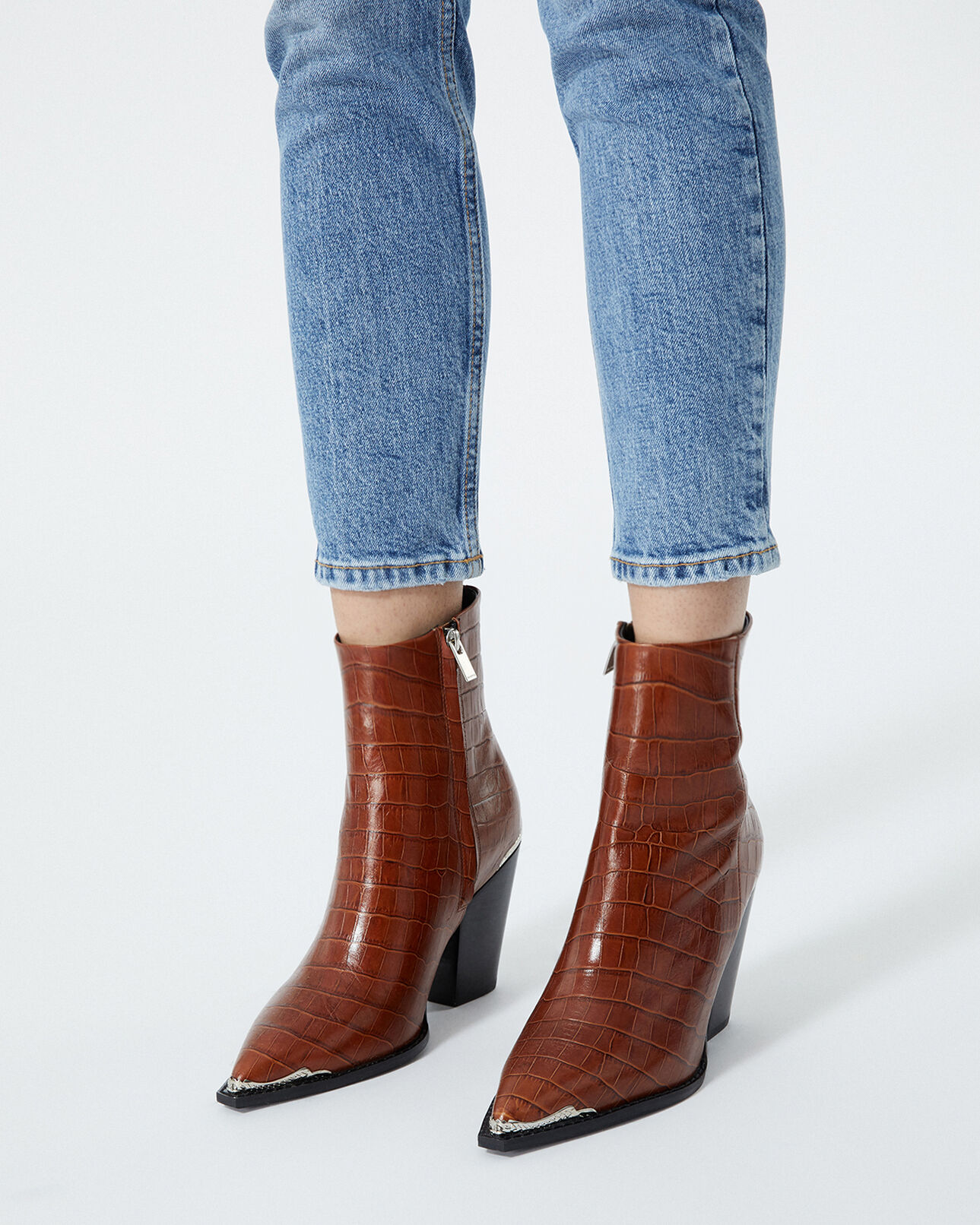 The Kooples FEMME BROWN bottines marron à talons détail argenté