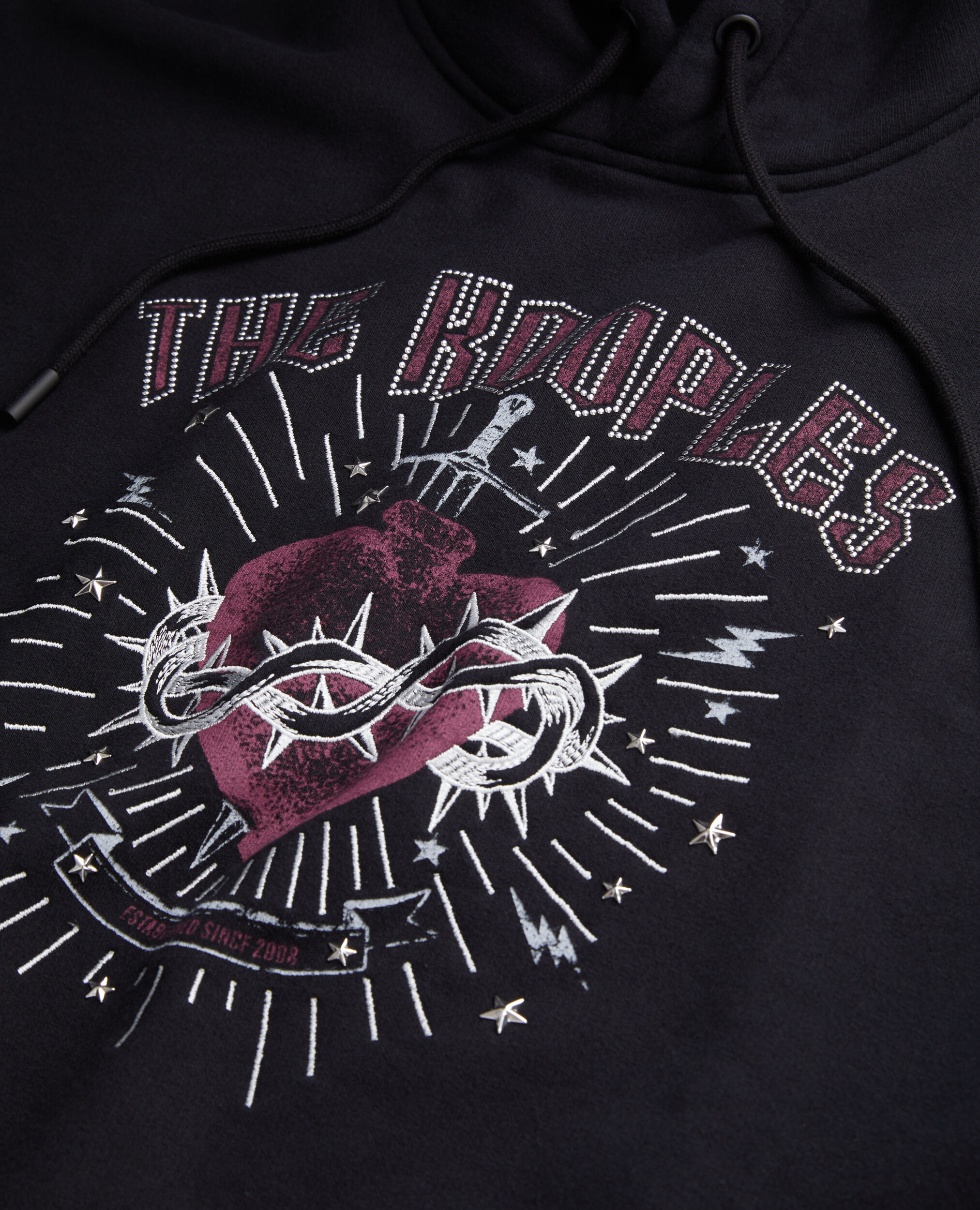 Women's Black hoodie with Dagger through heart serigraphy, BLACK WASHED, hi-res image number null