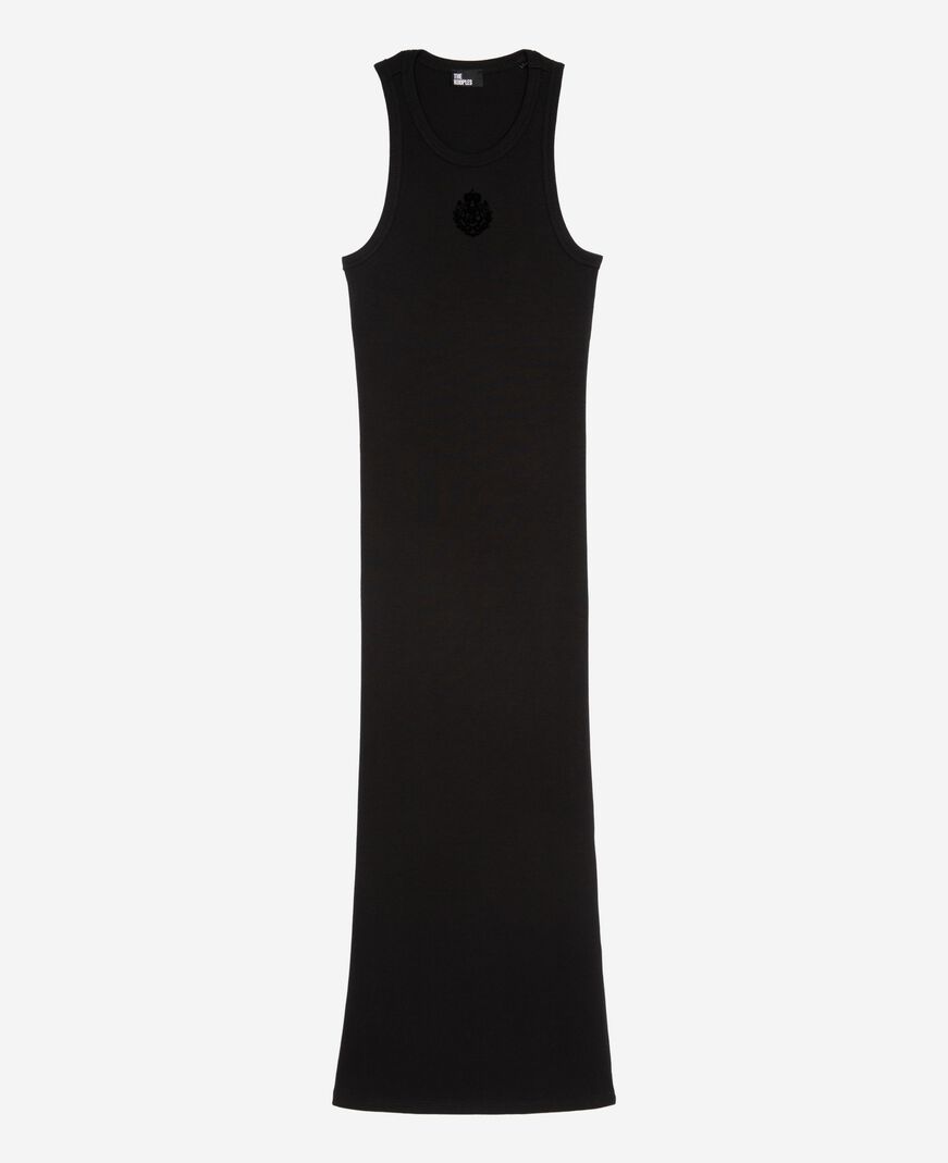 The Kooples WOMEN BLACK black sleeveless long dress with crest