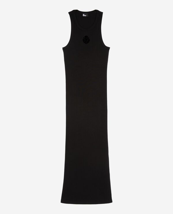 The Kooples FEMME BLACK robe longue avec blason sans manches noire