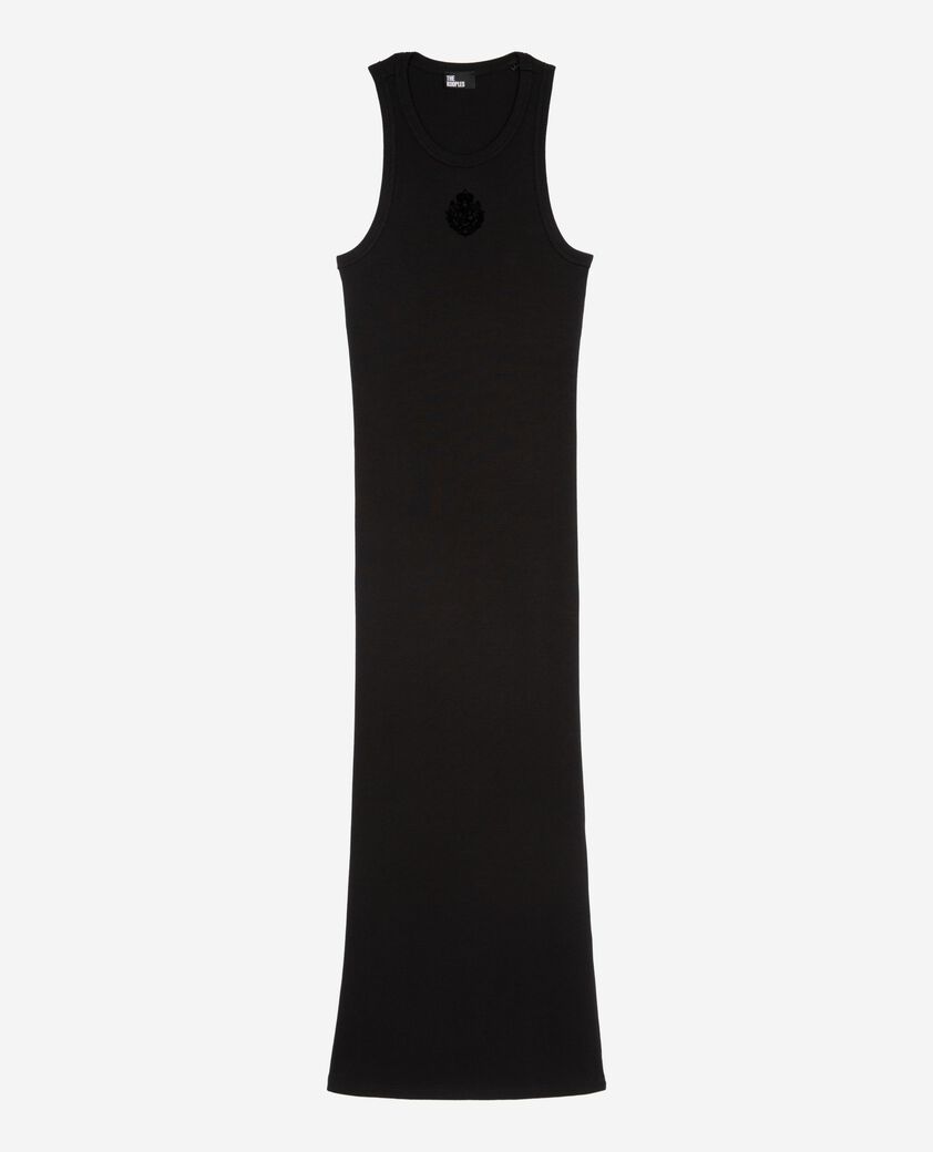 The Kooples FEMME BLACK robe longue avec blason sans manches noire