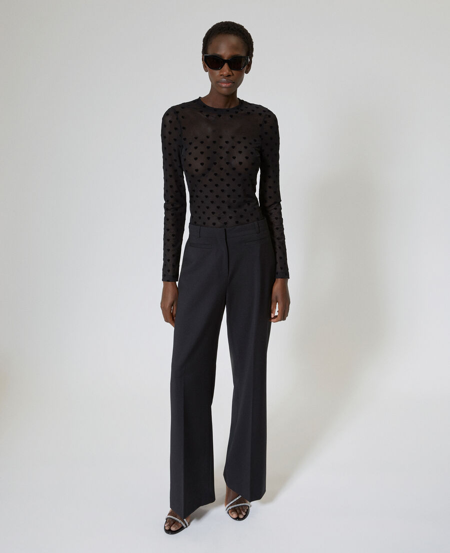 The Kooples WOMEN BLACK black hearts flocked mesh long-sleeve t-shirt