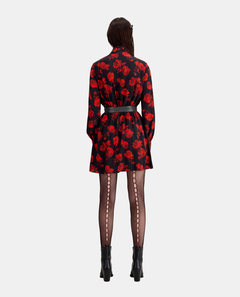 The Kooples FEMME BLACK - RED robe chemise courte imprimée en soie