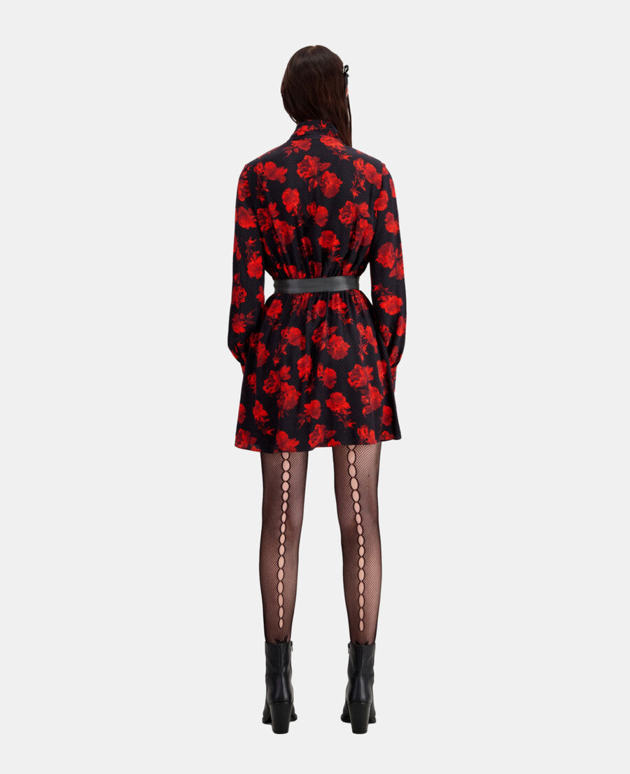 The Kooples FEMME BLACK - RED robe chemise courte imprimée en soie