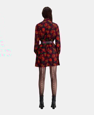 The Kooples FEMME BLACK - RED robe chemise courte imprimée en soie