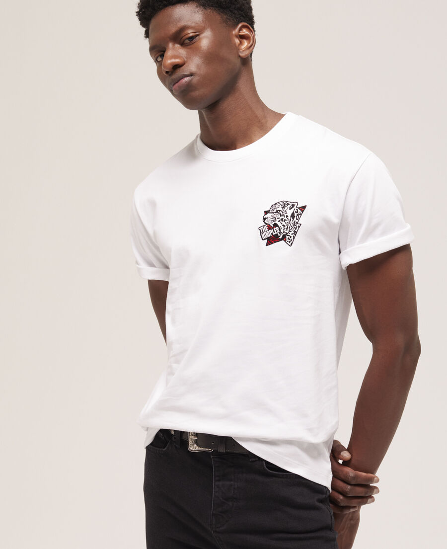 men's white screen print t-shirt