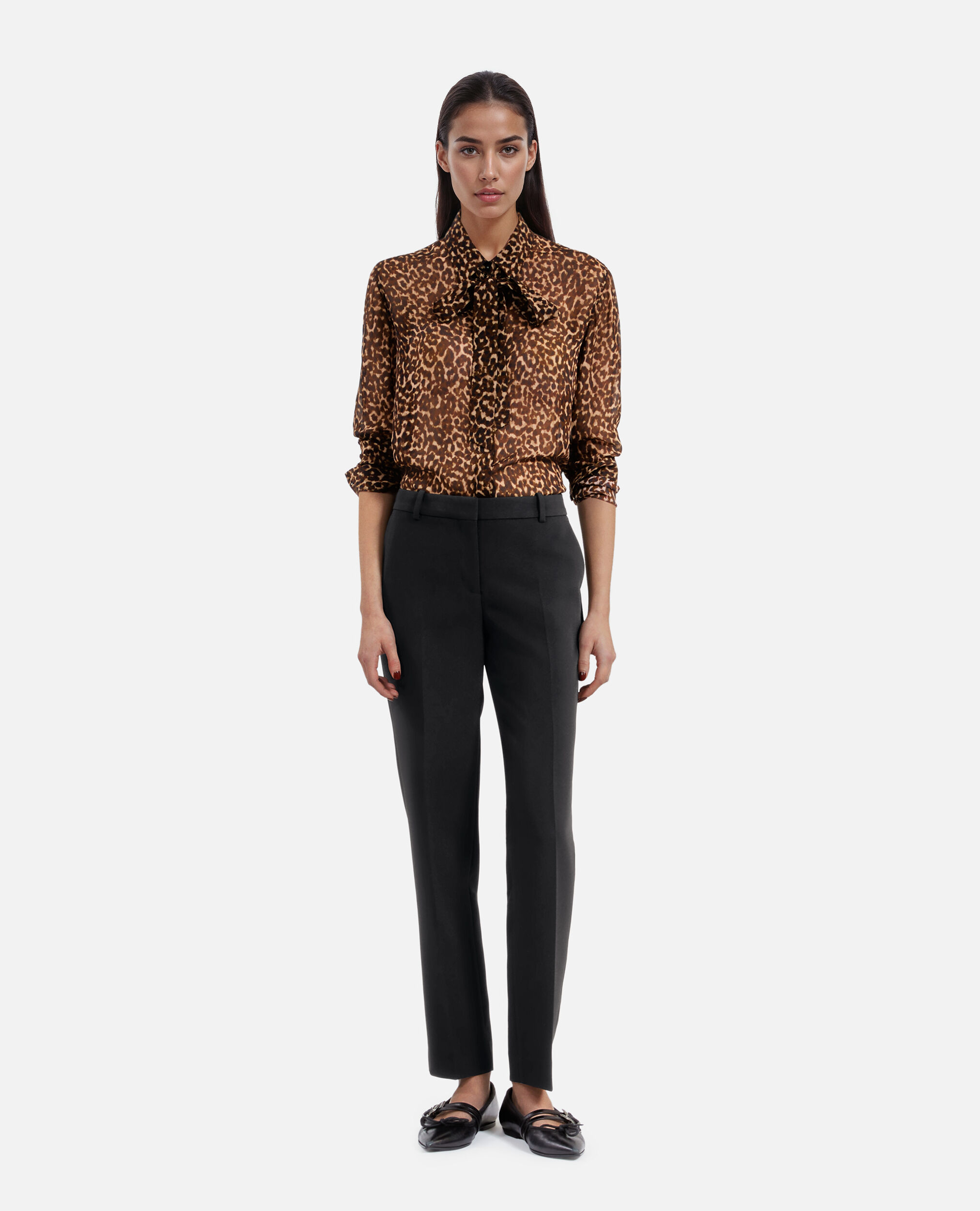 Black crepe suit pants straight tailored cut, BLACK, hi-res image number null