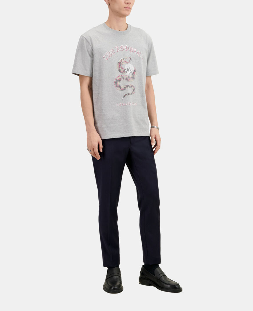The Kooples HERREN LIGHT GREY CHINE hellgraues t-shirt mit siebdruck für herren