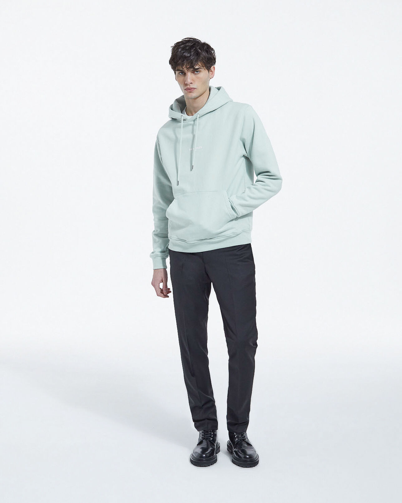 The Kooples HOMME GRIS BLEU sweat vert d'eau capuche logo poitrine