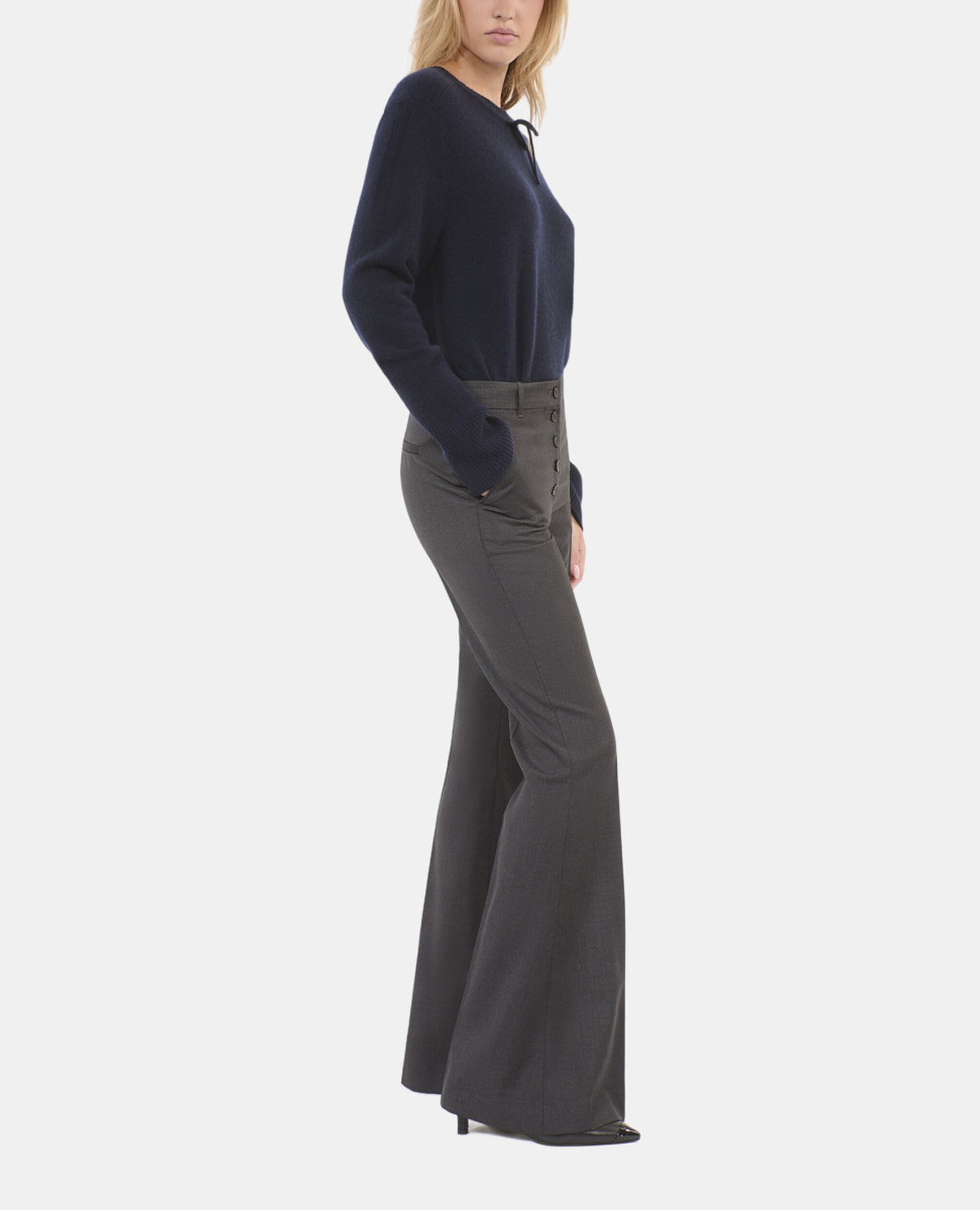 Pantalón campana gris de lana, GREY, hi-res image number null