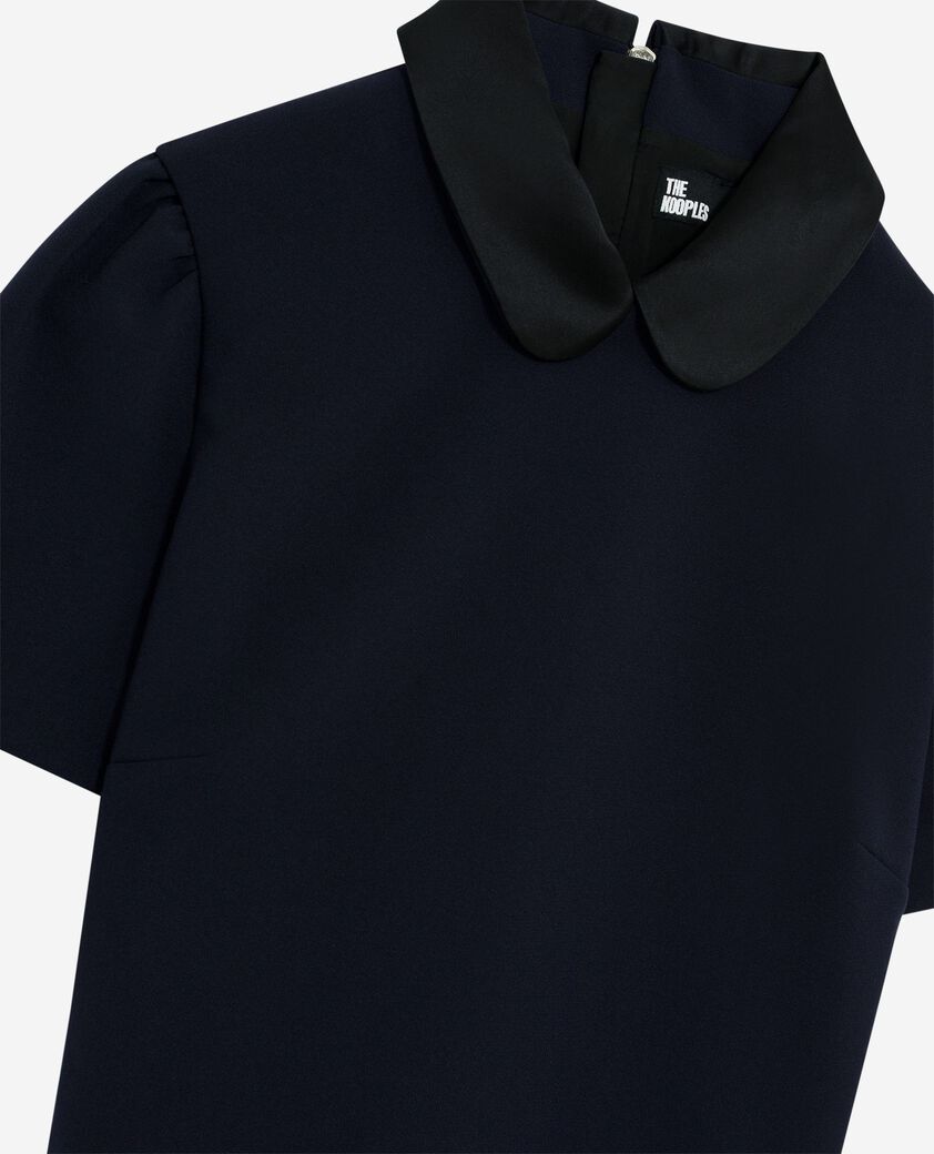 The Kooples WOMEN NAVY short dress with claudine collar in navy satin