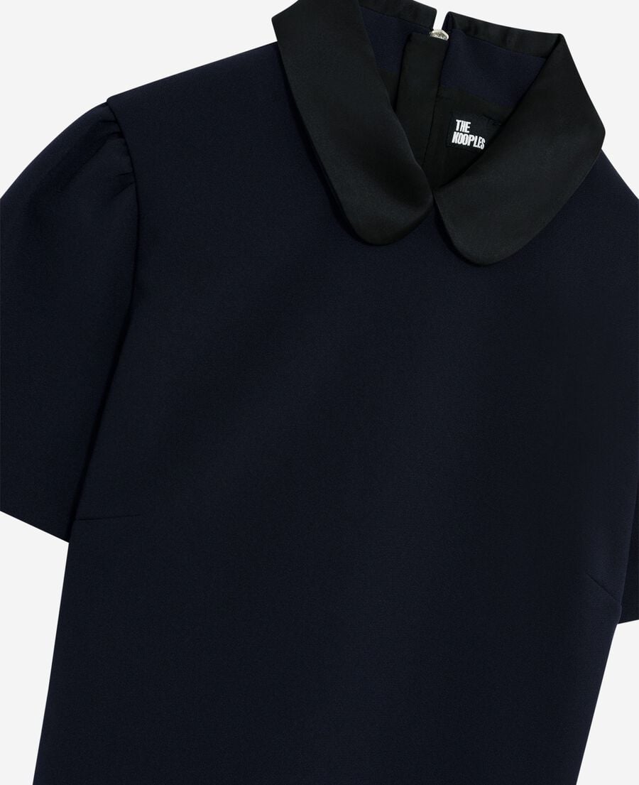 The Kooples FEMME NAVY robe courte col claudine en satin marine