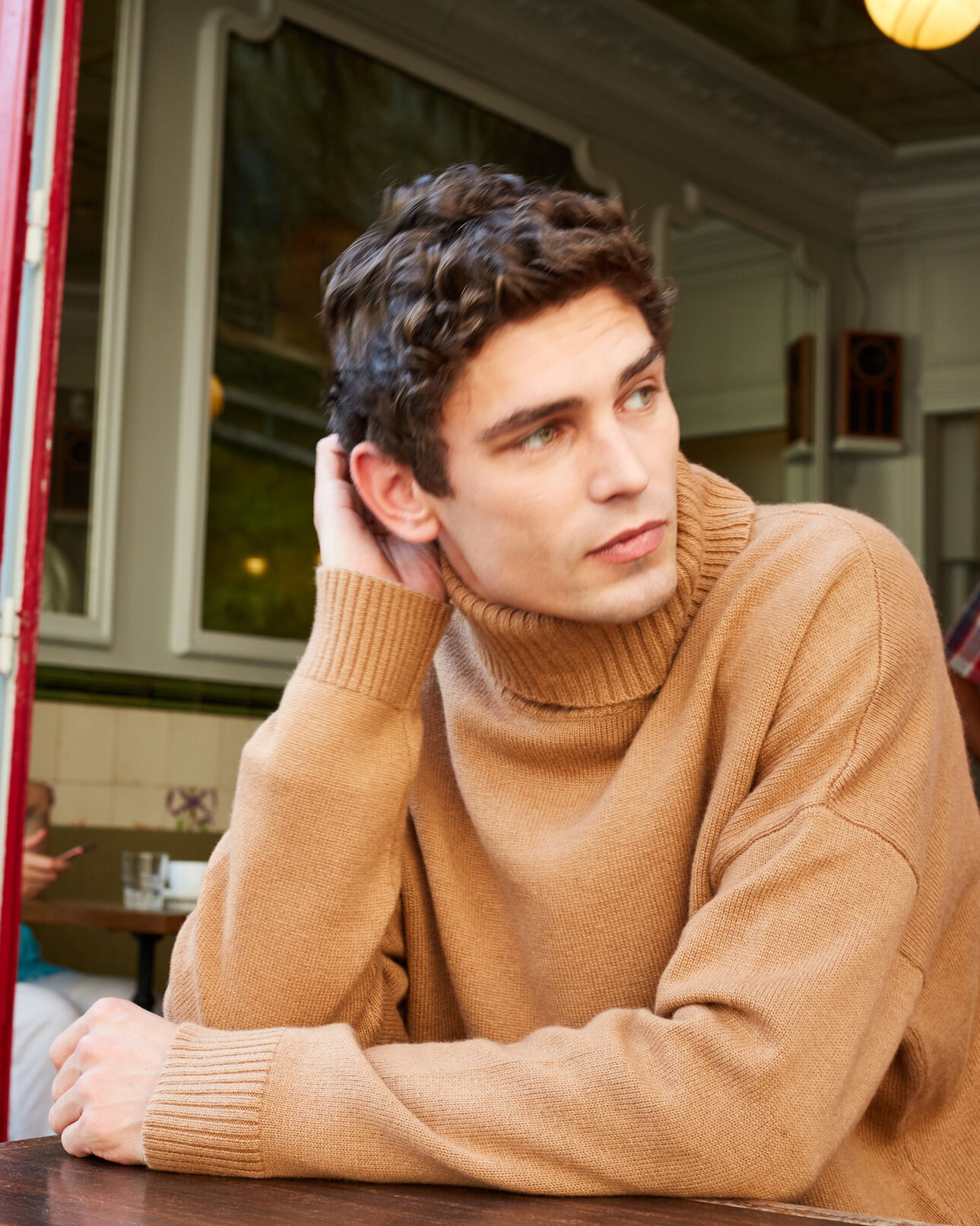 The Kooples HOMME BEIGE pull laine cachemire beige col roulé