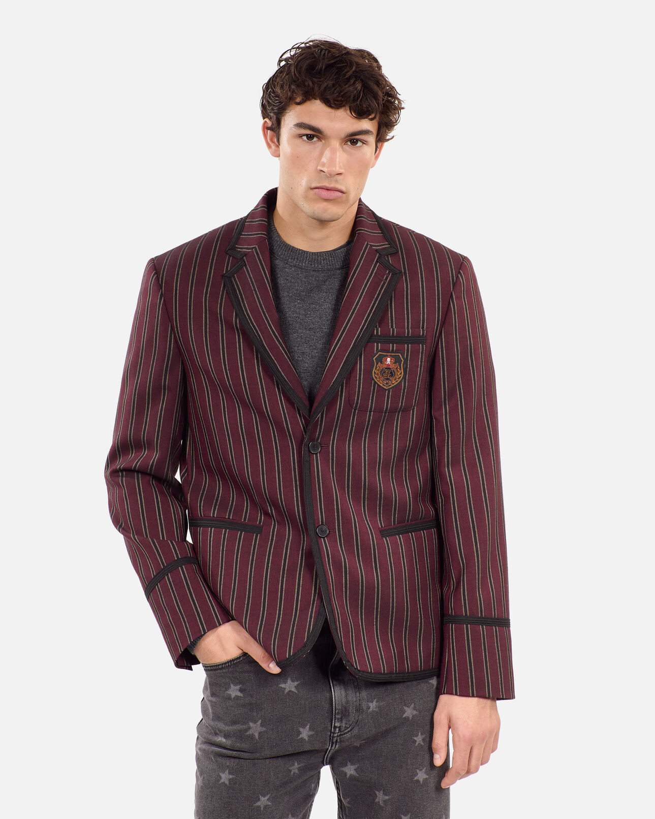 The Kooples MEN BLACK - RED striped wool-blend jacket