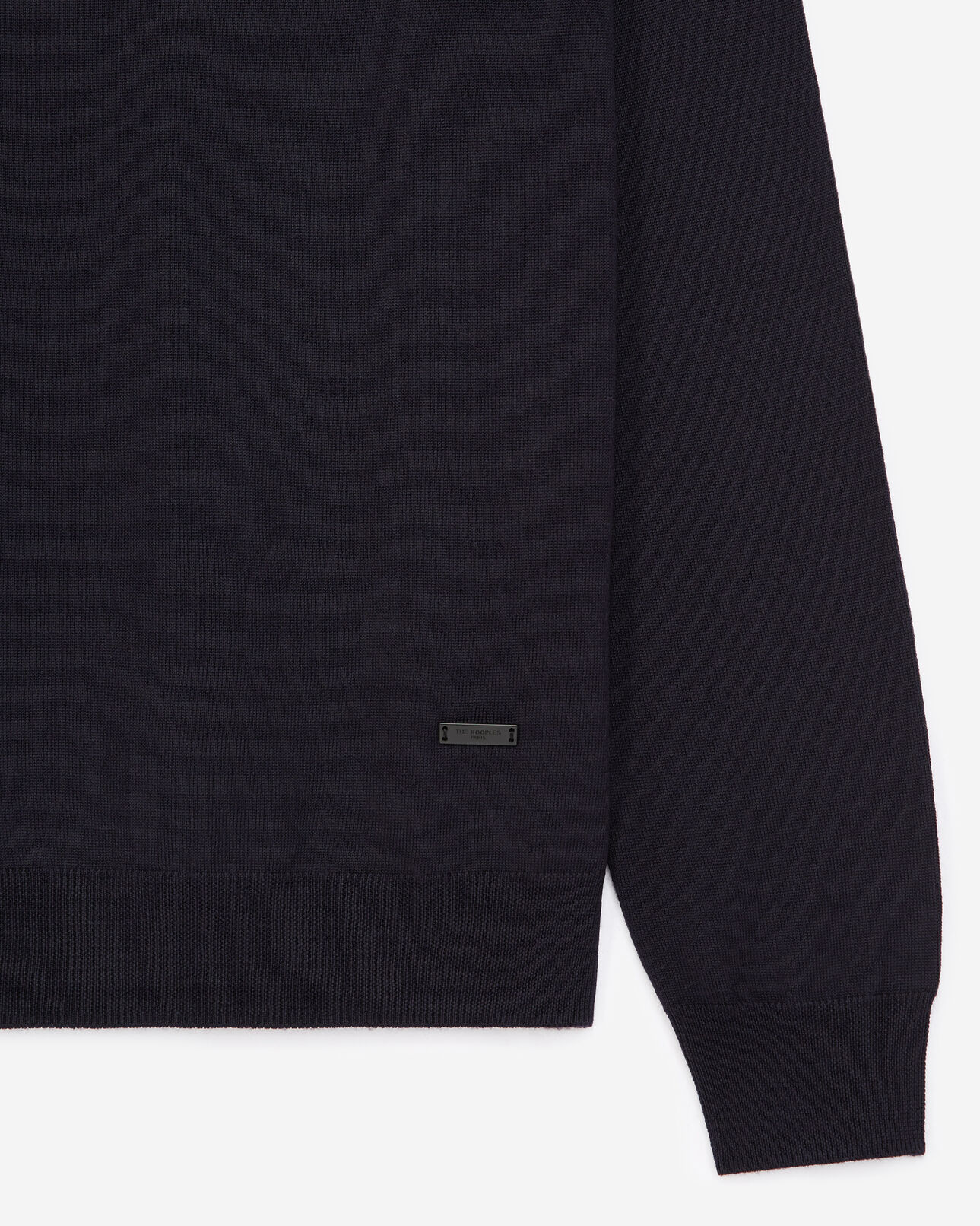 The Kooples HOMME DARK NAVY pull laine bleu marine à détail cuir