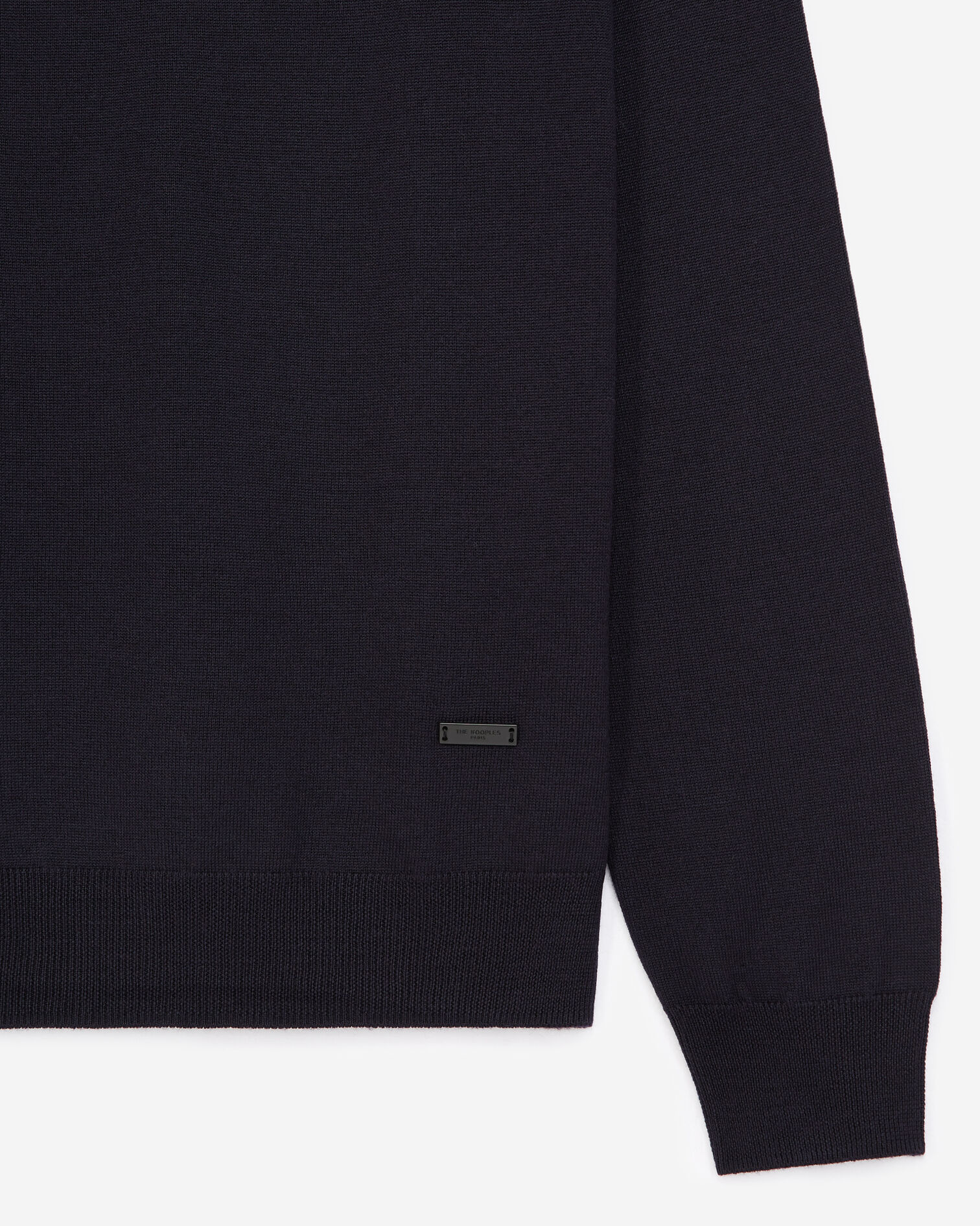 Pull laine bleu marine à détail cuir, DARK NAVY, hi-res image number null