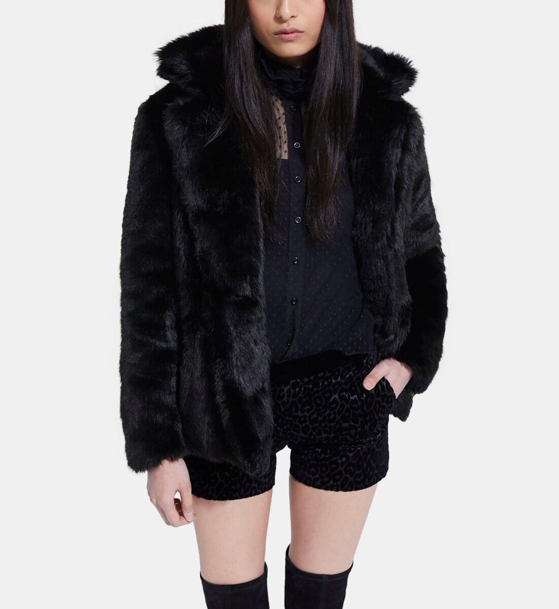 Zara black cheap faux fur jacket
