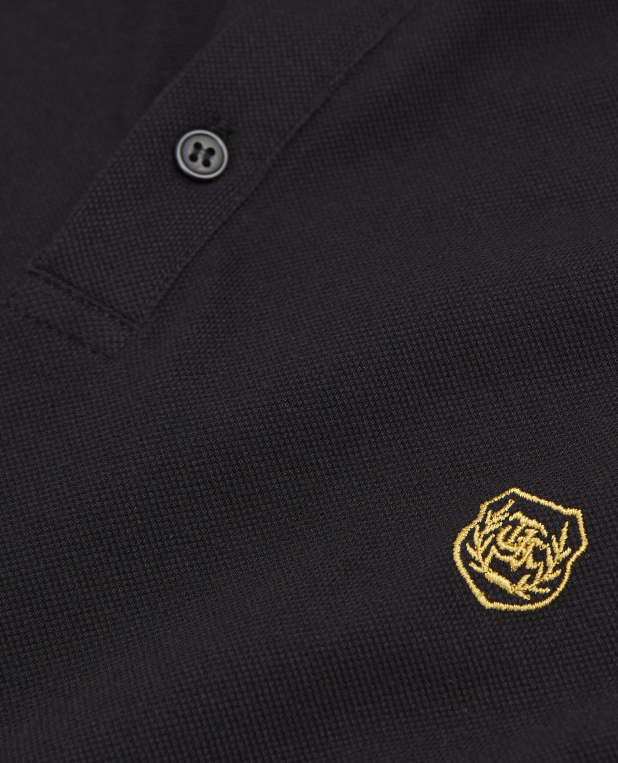 Black polo with officer collar and embroidery, BLACK BROWN, hi-res image number null