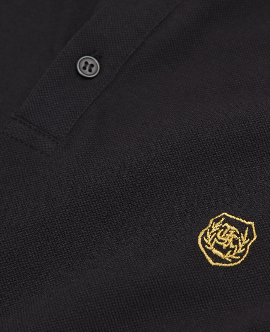 camisa polo negra algodón mao detalle bordado