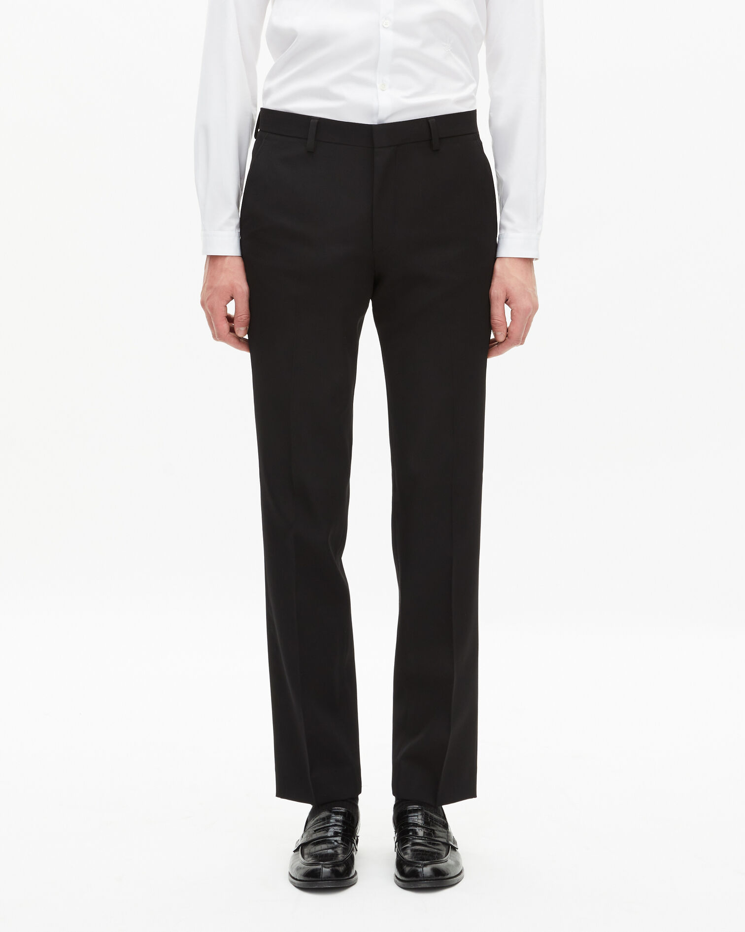 Black tuxedo trousers with satin details straight cut, BLACK, hi-res image number null
