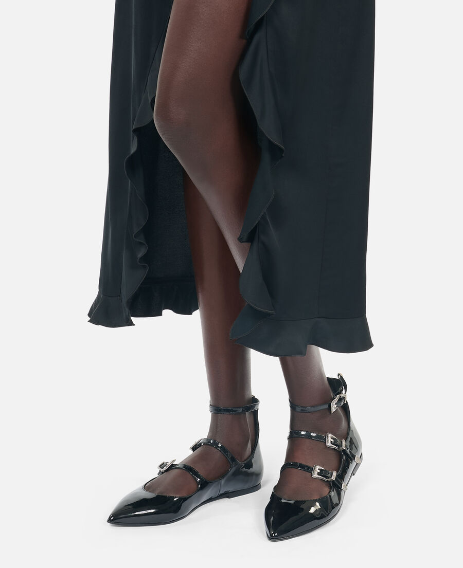 The Kooples F BLACK black leather ballerinas with western buckles