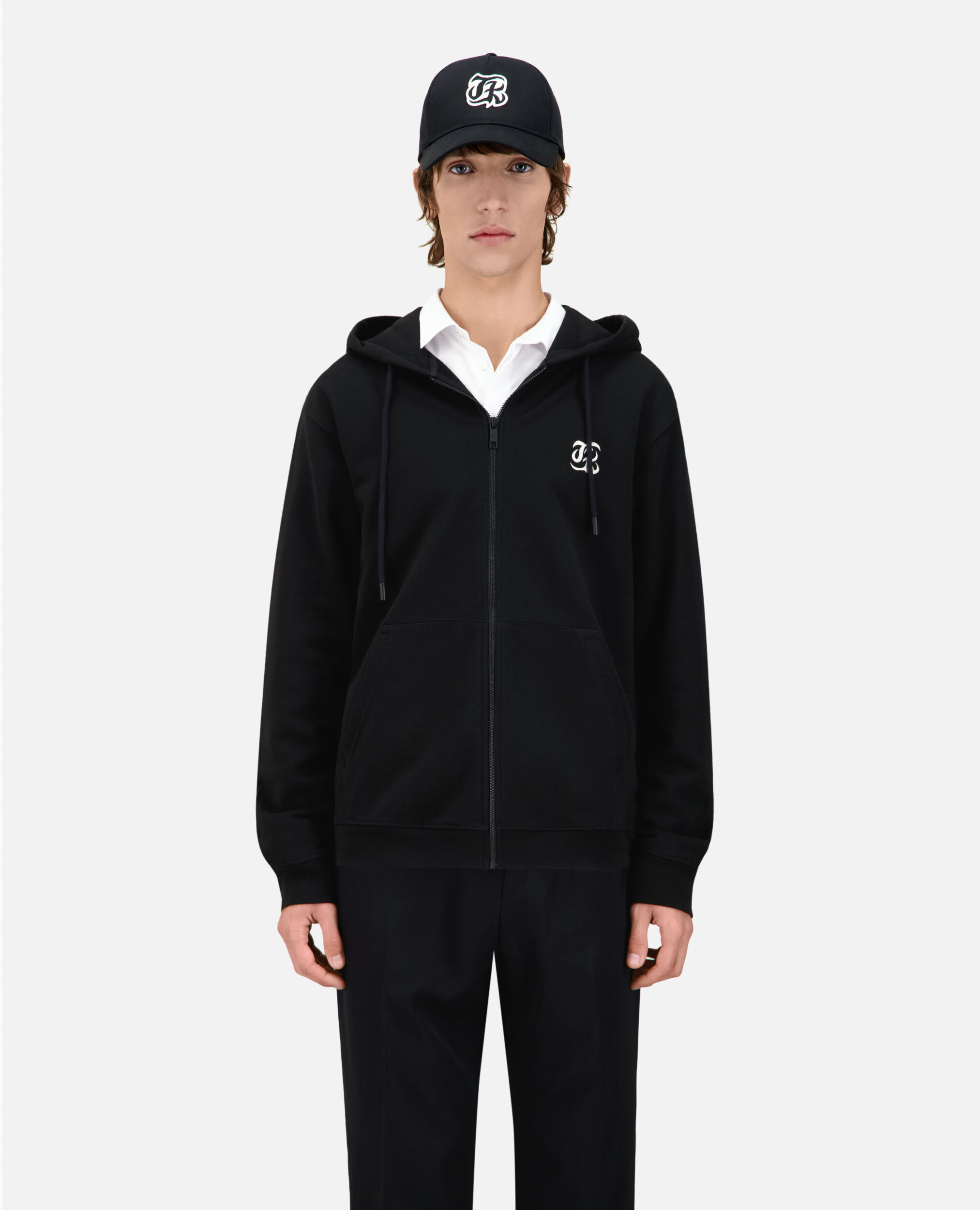 Schwarzes Kapuzensweatshirt mit Stickerei, BLACK, hi-res image number null