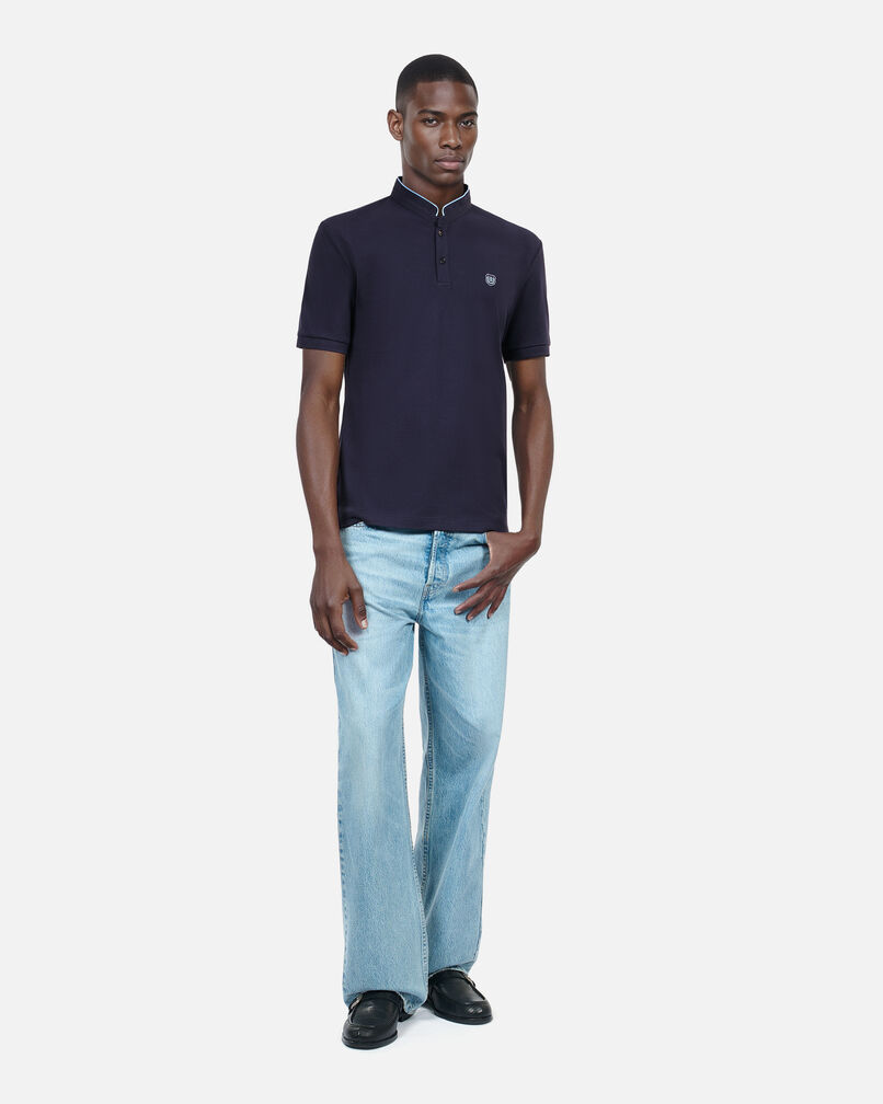 The Kooples HERREN NAVY/ PIPING NAVY marineblaues poloshirt aus baumwollepiqué