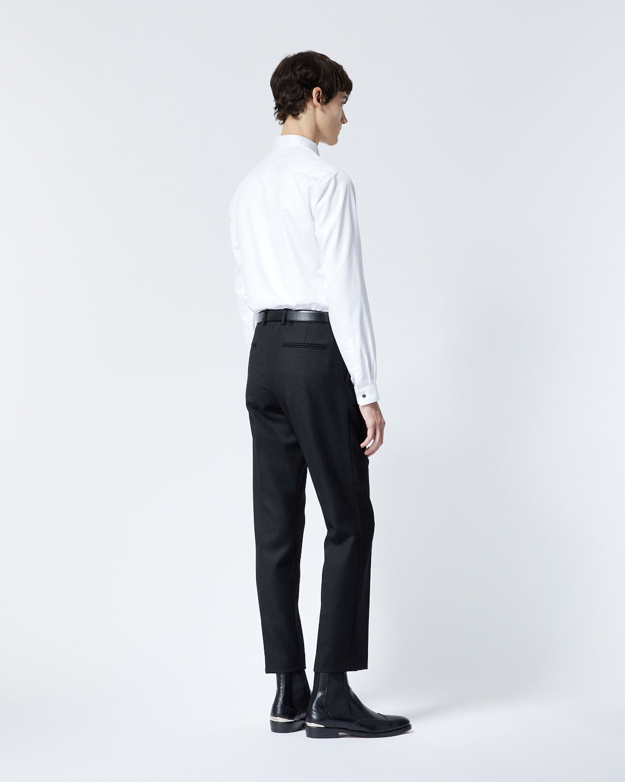 The Kooples HOMME BLACK pantalon laine noir détail cuir
