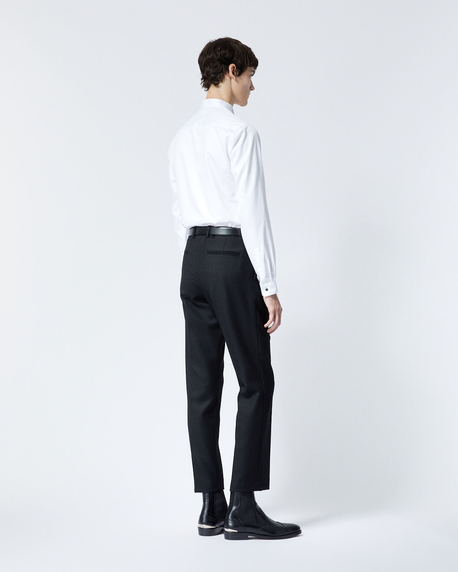 Pantalon laine noir détail cuir, BLACK, hi-res image number null