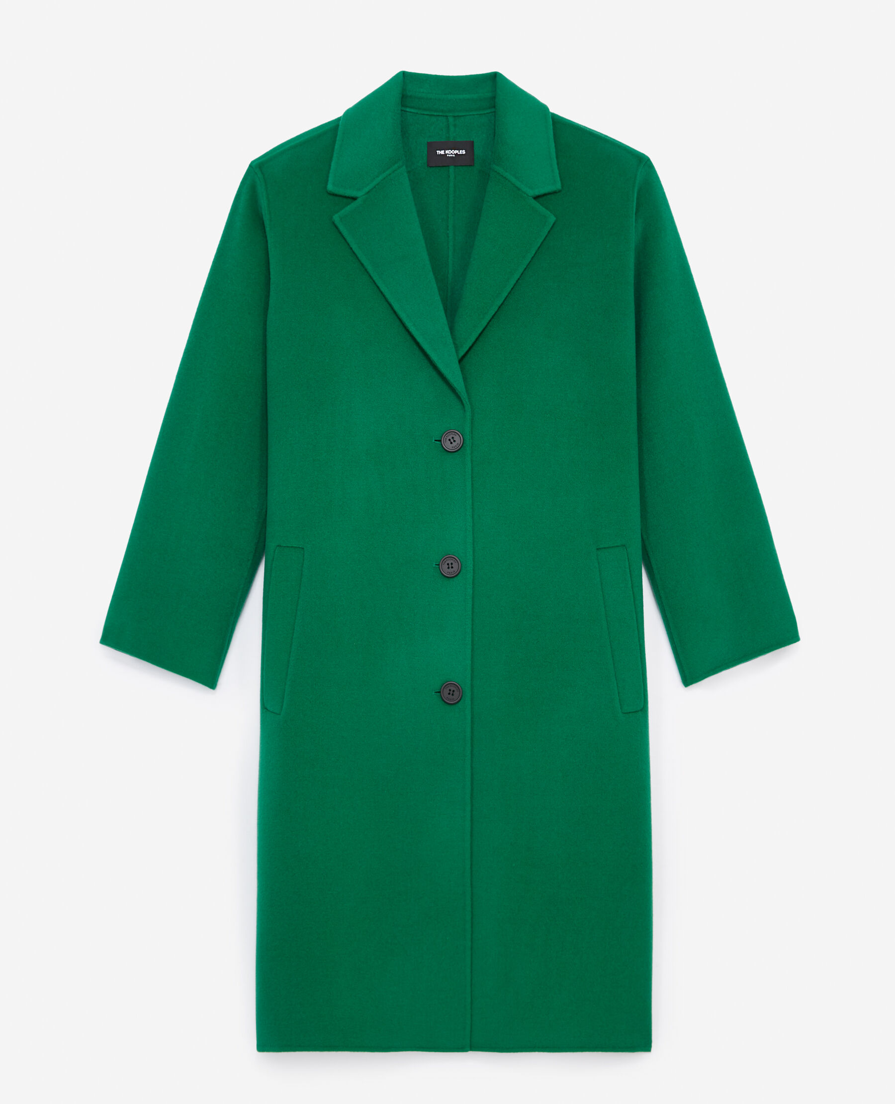 Double faced button up green wool coat
