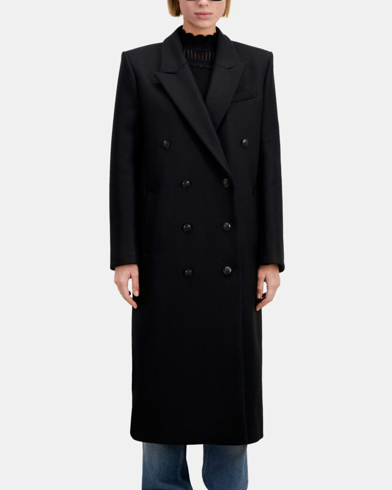 The Kooples FEMME BLACK manteau long noir en laine